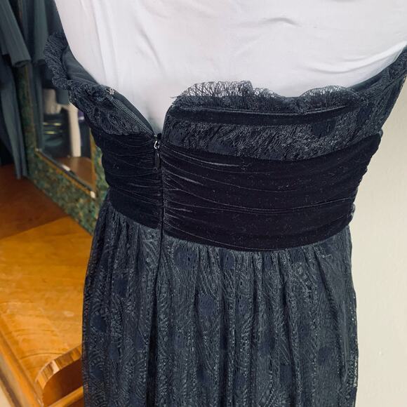 Kay Unger NY Size 6 Lace Velvet Polka Strapless Maxi Dress Black Party Cocktail - Picture 6 of 12